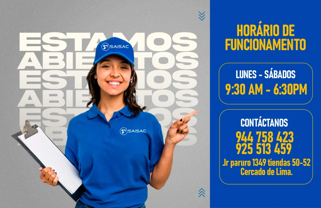 Horario de atención SAI SAC: lunes a sábado de 9:30 a. m. a 6:30 p. m.
